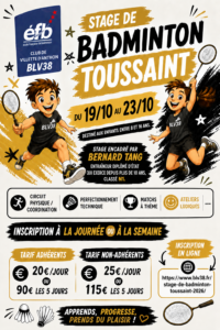 Lire la suite à propos de l’article Stage de badminton – Toussaint 2026